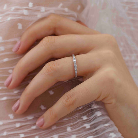 0.16 CT Round Shaped Moissanite Full Eternity Style Wedding Band 1 0.16 CT Round Shaped Moissanite Full Eternity Style Wedding Band 1
