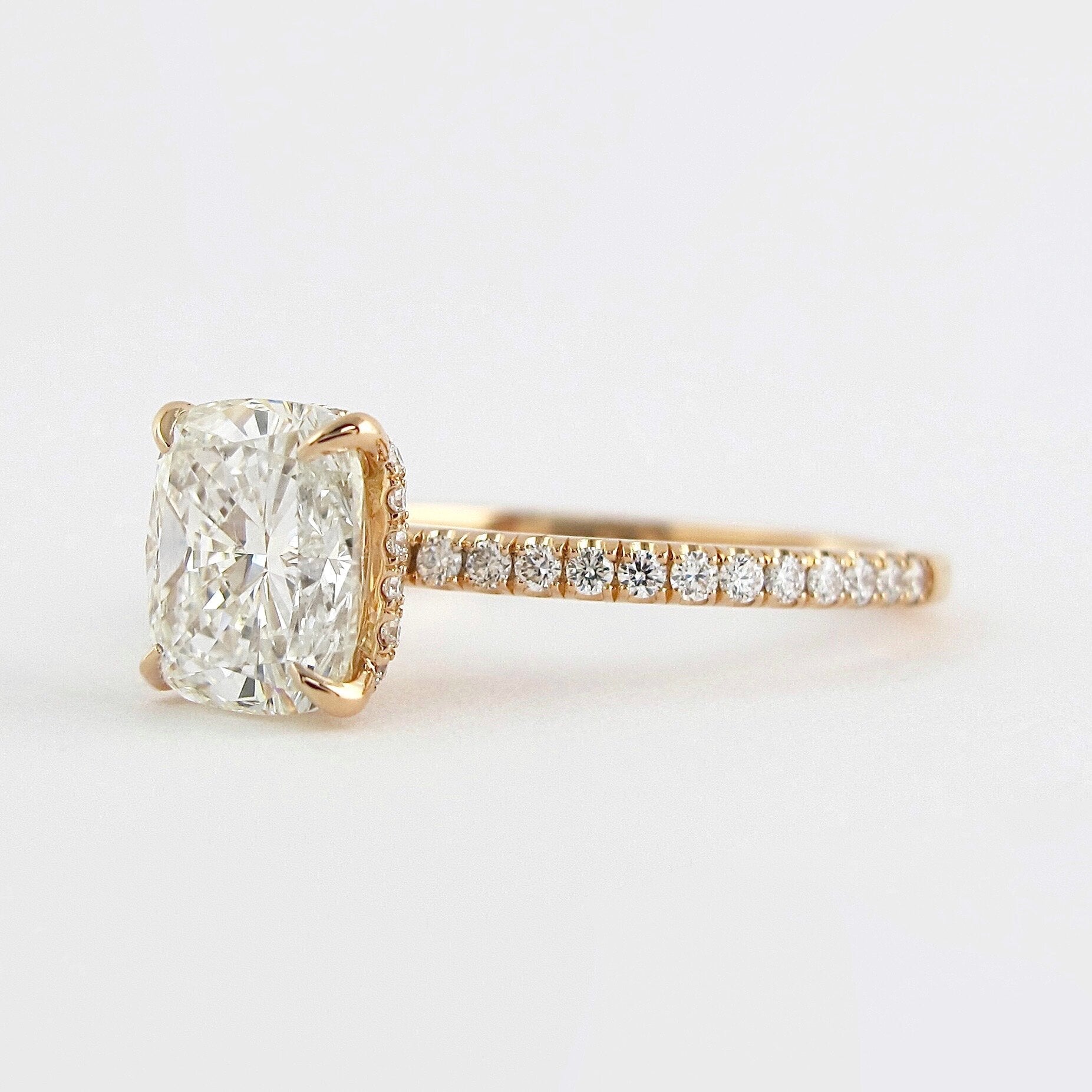 1.5 CT Cushion Hidden Halo & Pave Moissanite Engagement Ring 2 1.5 CT Cushion Hidden Halo & Pave Moissanite Engagement Ring 2