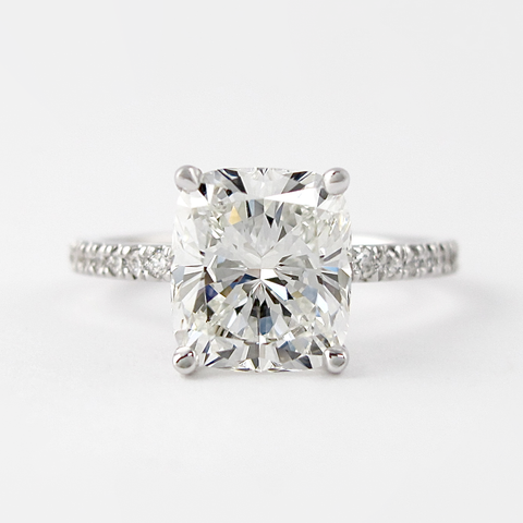 1.5 CT Cushion Solitaire & Pave Moissanite Engagement Ring 1 1.5 CT Cushion Solitaire & Pave Moissanite Engagement Ring 1