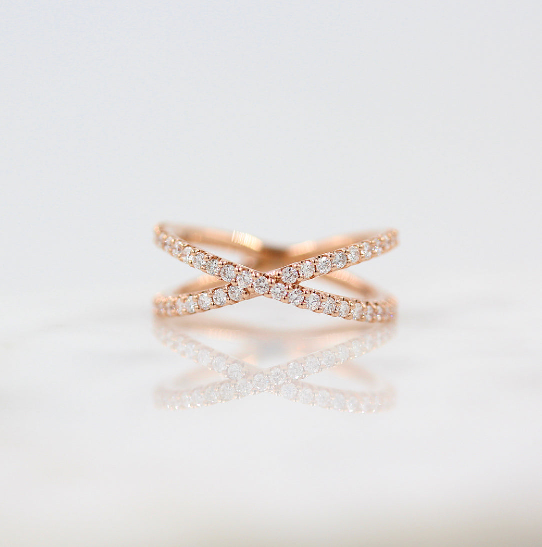 0.51 TCW Round Cut Criss Cross Moissanite Wedding Band 4 0.51 TCW Round Cut Criss Cross Moissanite Wedding Band 4
