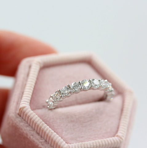 1.0 TCW Round Cut Half Eternity Moissanite Wedding Band 1 1.0 TCW Round Cut Half Eternity Moissanite Wedding Band 1