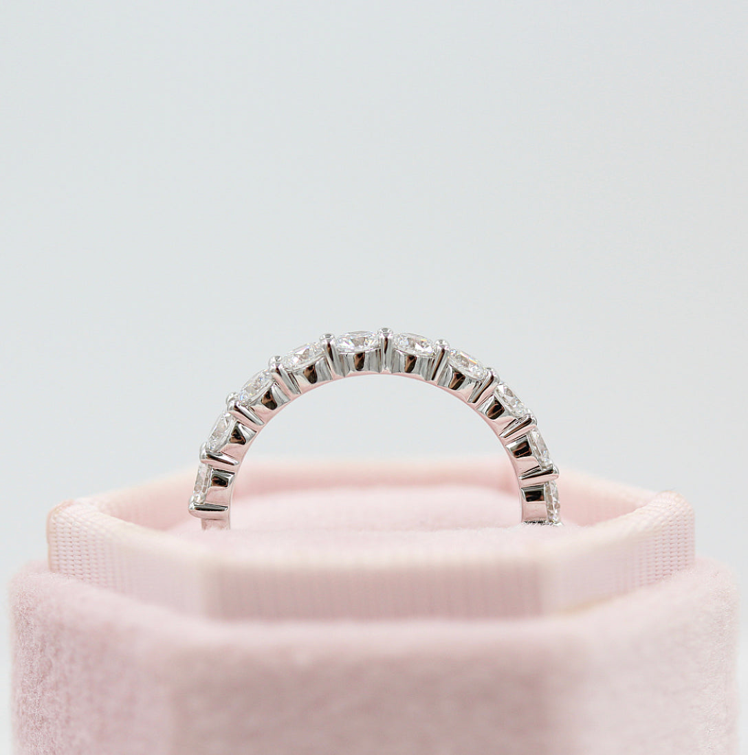 1.0 TCW Round Cut Half Eternity Moissanite Wedding Band 4 1.0 TCW Round Cut Half Eternity Moissanite Wedding Band 4