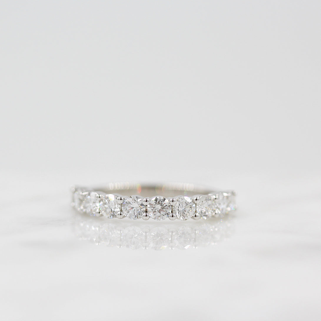 1.0 TCW Round Cut Half Eternity Moissanite Wedding Band 3 1.0 TCW Round Cut Half Eternity Moissanite Wedding Band 3