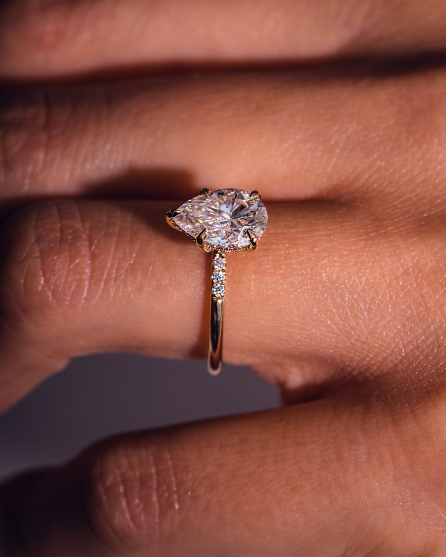 1.93 CT Pear Cut Lab Grown Diamond Engagement Ring With Hidden Halo Setting