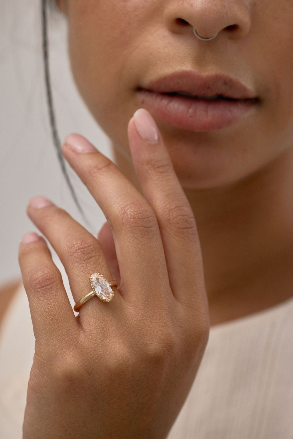 1.65 CT Champagne Moval Solitaire Lab Grown Diamond Engagement Ring
