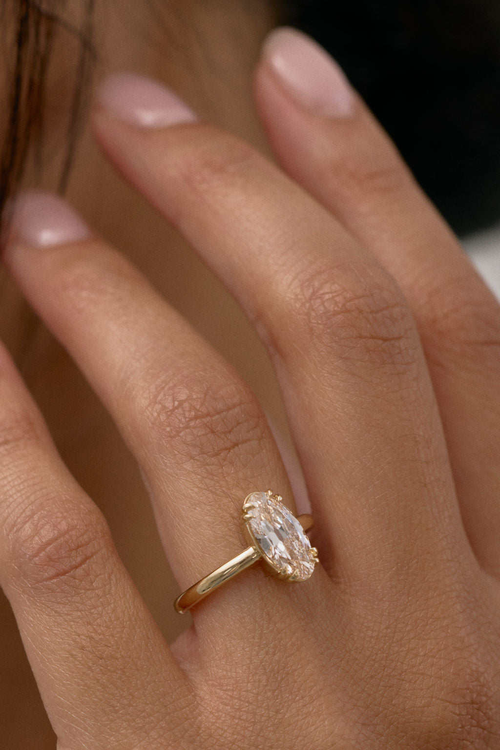 1.65 CT Champagne Moval Solitaire Lab Grown Diamond Engagement Ring