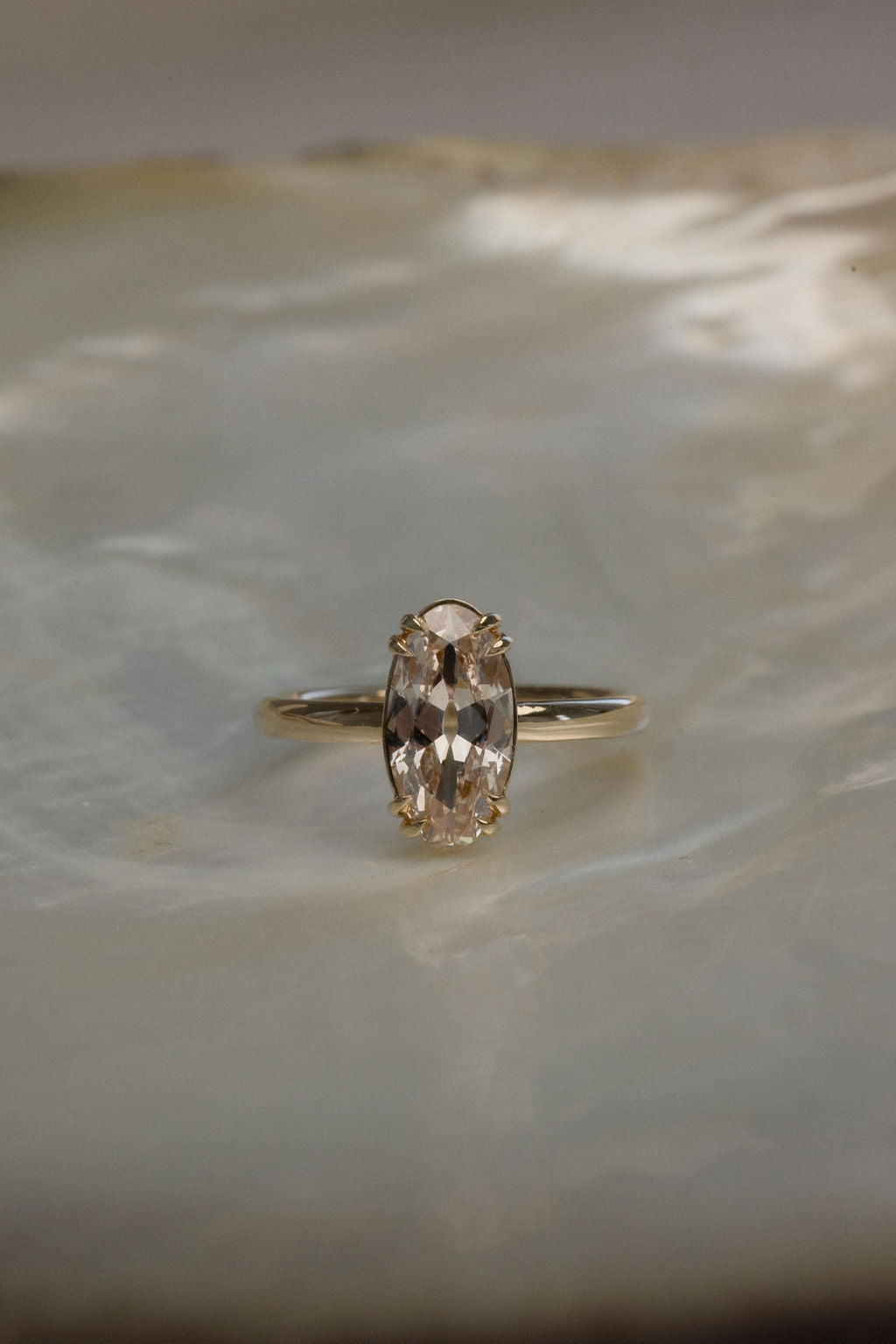 1.65 CT Champagne Moval Solitaire Lab Grown Diamond Engagement Ring