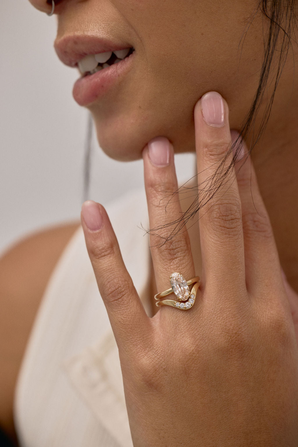 1.65 CT Champagne Moval Solitaire Lab Grown Diamond Engagement Ring