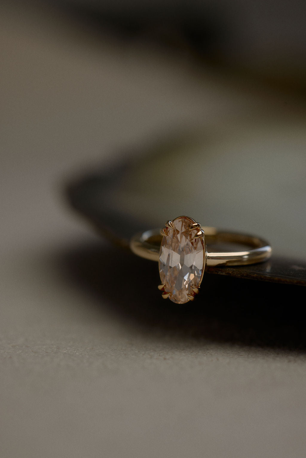 1.65 CT Champagne Moval Solitaire Lab Grown Diamond Engagement Ring