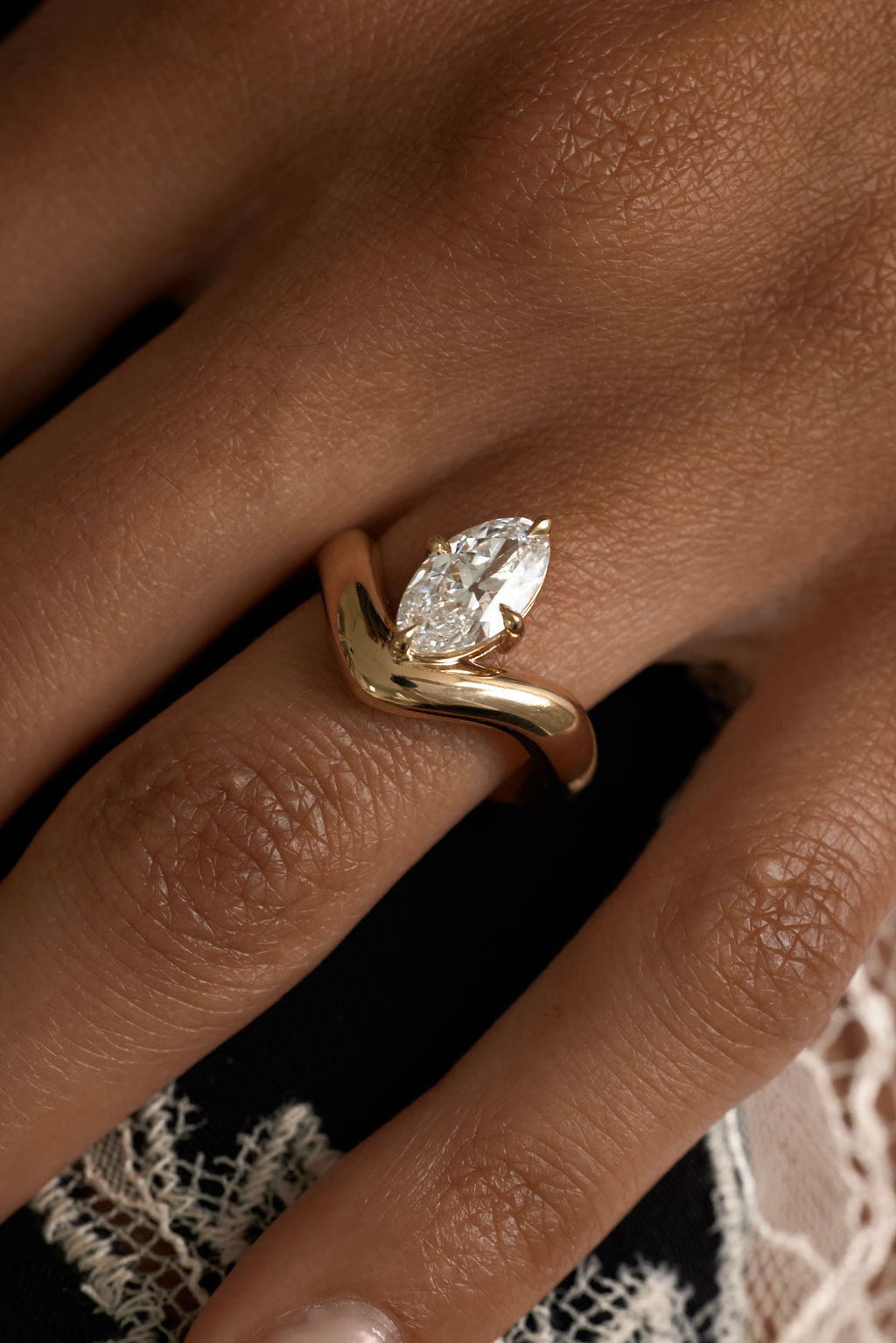1.75 CT Marquise Swirl Solitaire Lab Grown Diamond Engagement Ring
