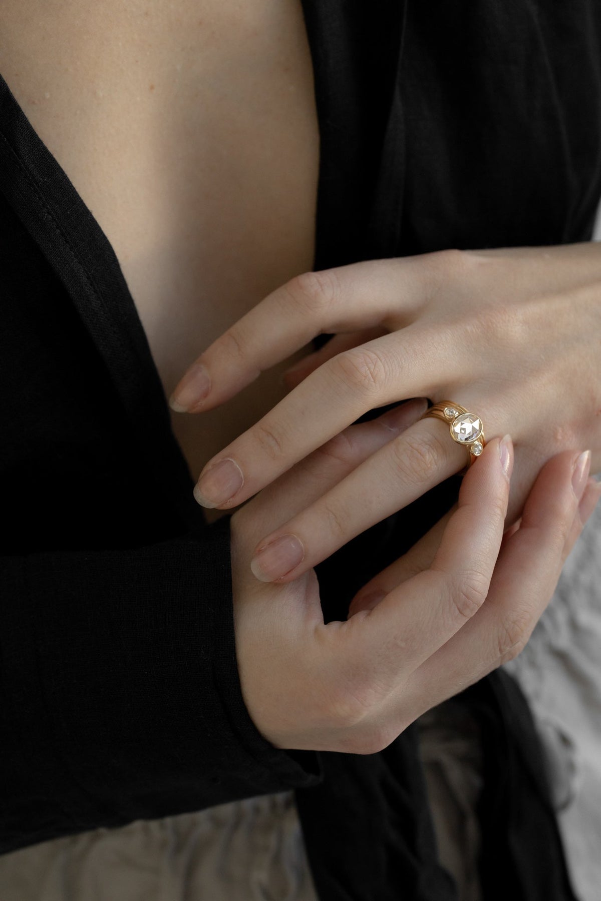 2.31 CT Oval Three Stone Bezel Lab Grown Diamond Engagement Ring with Round Diamond Accents