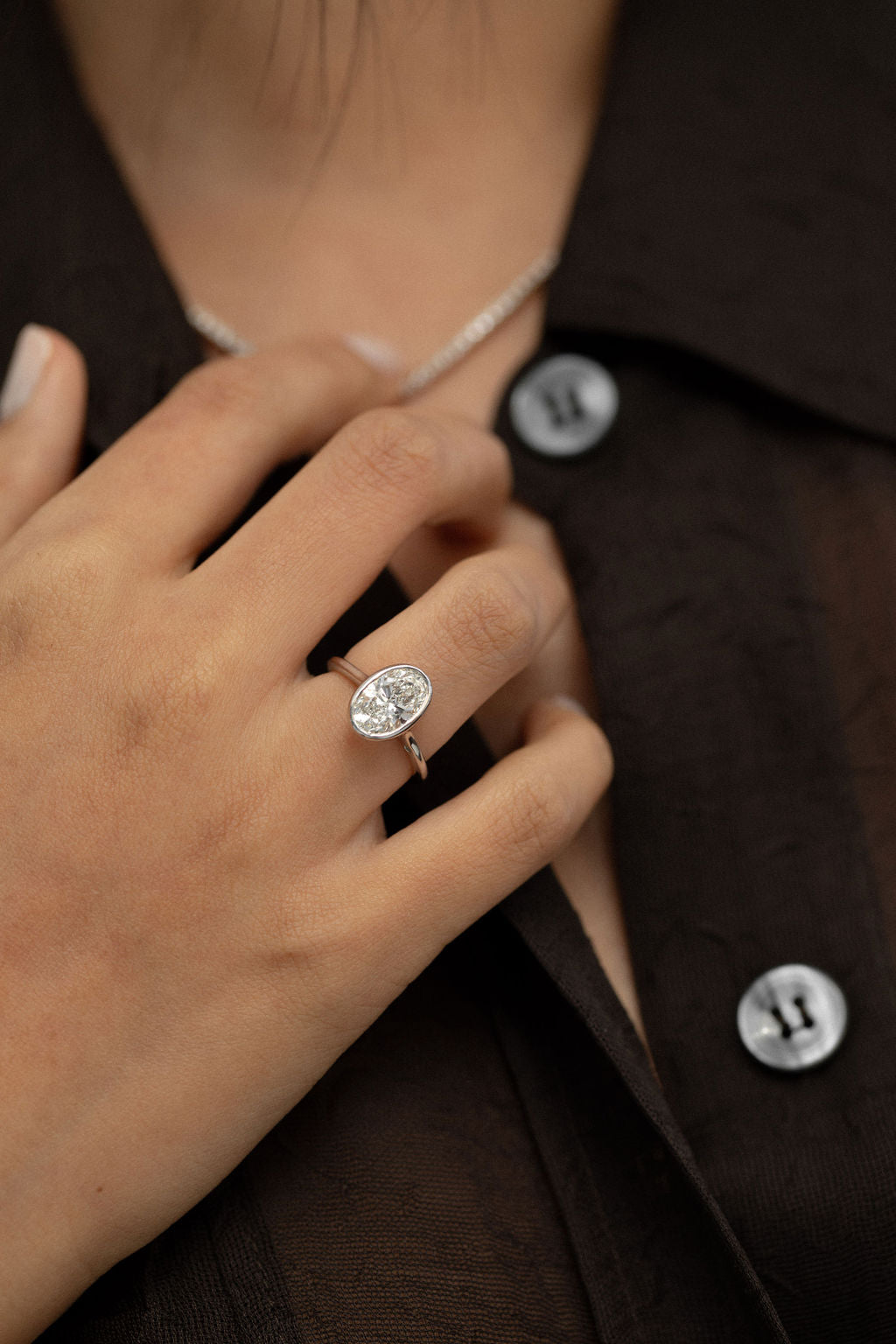 2.20 CT Oval Bezel Lab Grown Diamond Engagement Ring