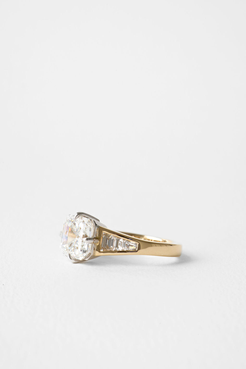 3.10 CT Asscher Pavé Lab Grown Diamond Engagement Ring with Trapezoid Diamond Accents
