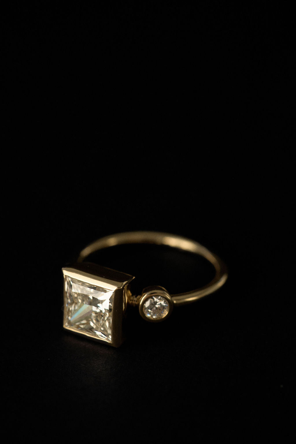 2.12 CT Princess Three Stone Lab Grown Diamond Engagement Ring with Round Diamond Accents