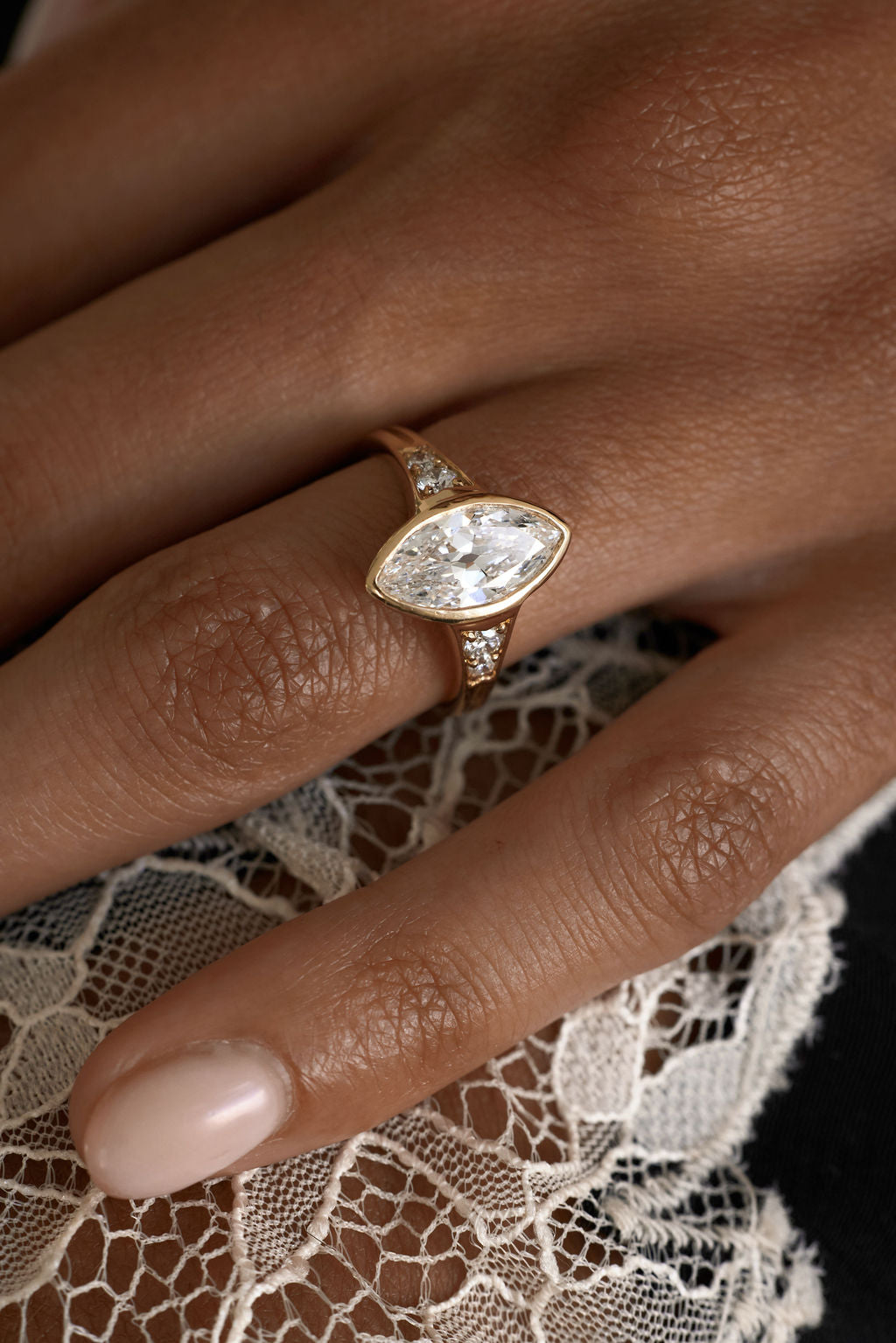 2.65 CT Marquise Bezel Pavé Lab Grown Diamond Engagement Ring