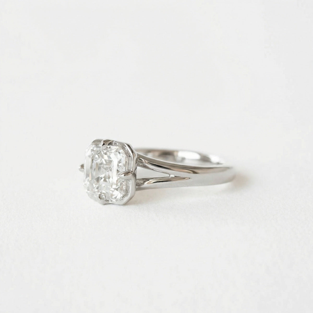 2.35 CT Asscher Split Shank Bezel Lab Grown Diamond Engagement Ring