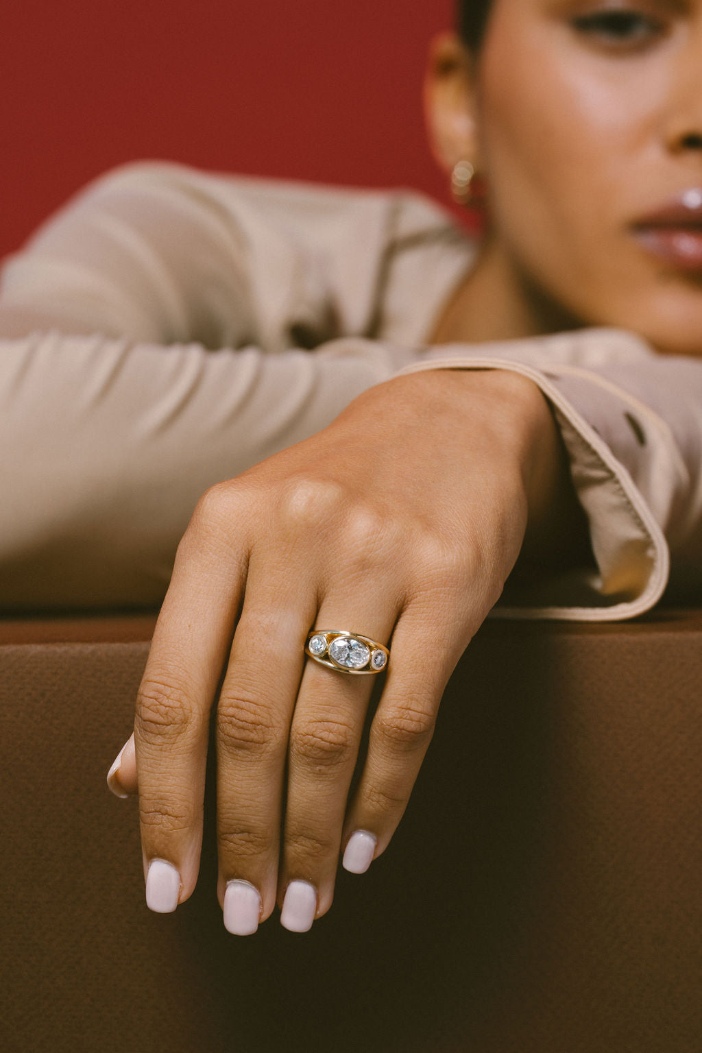 2.10 CT Round Three Stone Signet Lab Grown Diamond Engagement Ring