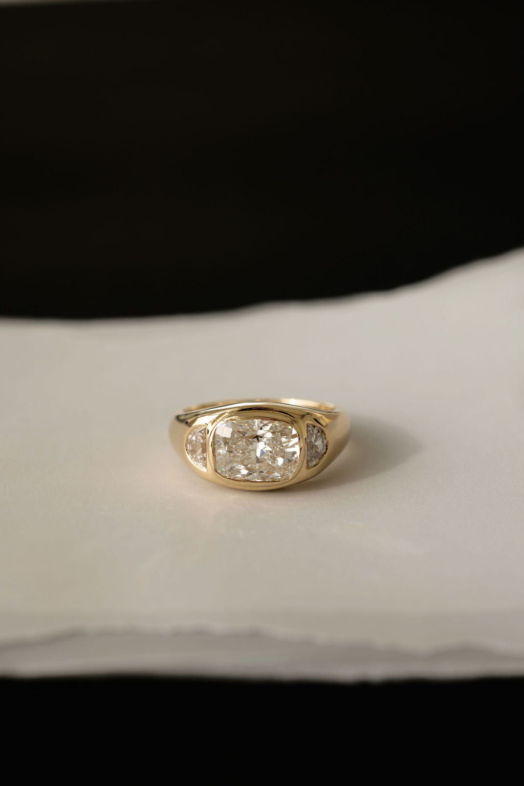 3.82 CT Cushion Signet Three Stone Lab Grown Diamond Engagement Ring