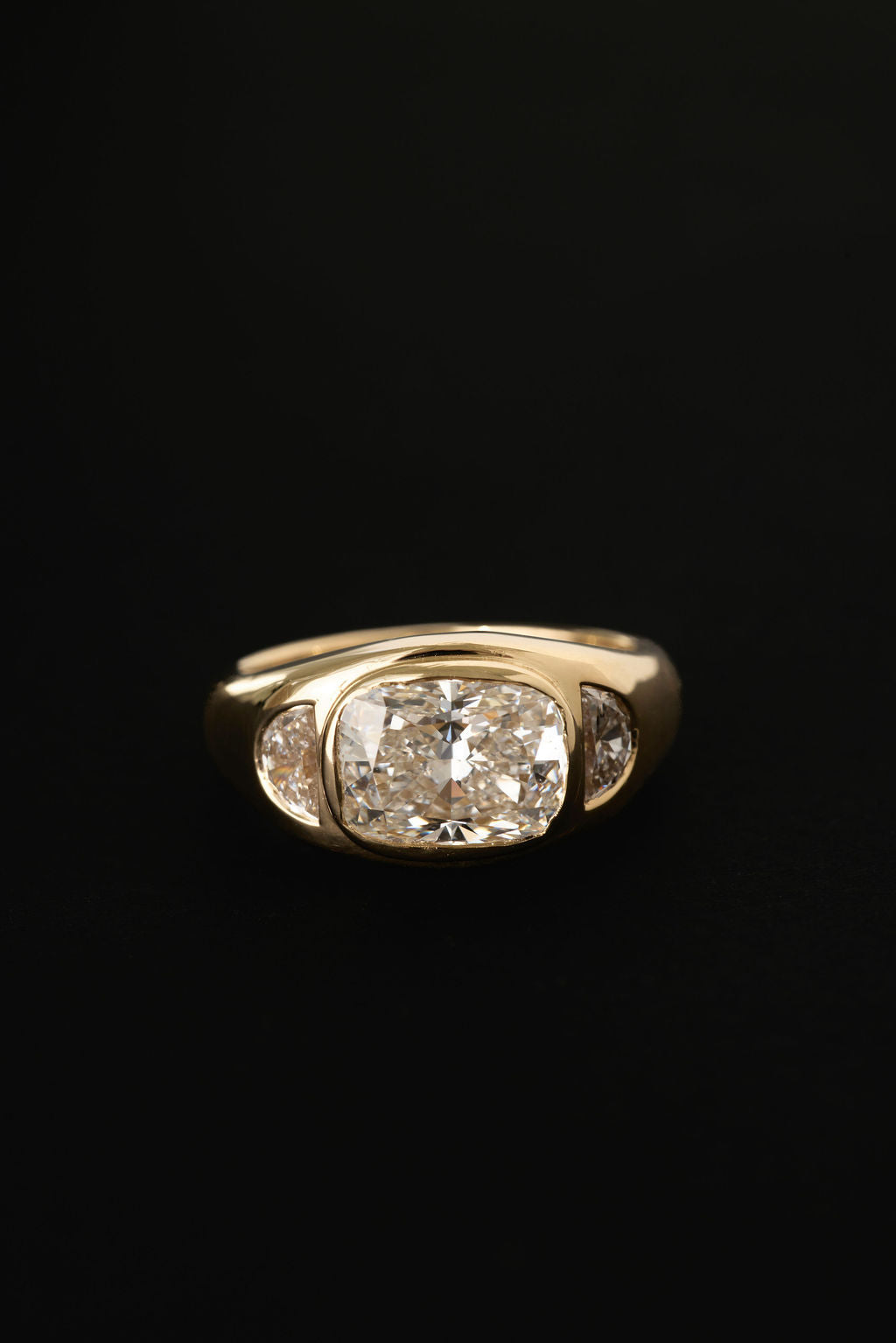3.82 CT Cushion Signet Three Stone Lab Grown Diamond Engagement Ring