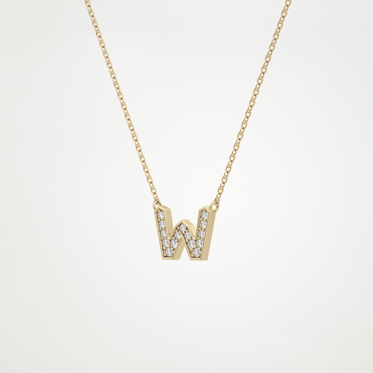 0.084 TCW Round Lab Grown Diamond W Initial Pendant Necklace