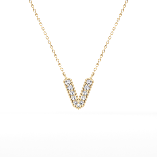 0.178 TCW Round Lab Grown Diamond V Initial Pendant Necklace