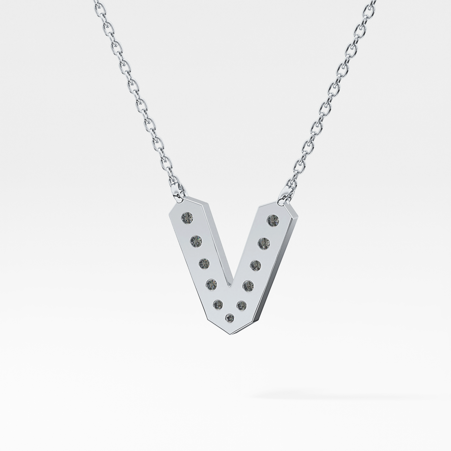 0.178 TCW Round Lab Grown Diamond V Initial Pendant Necklace