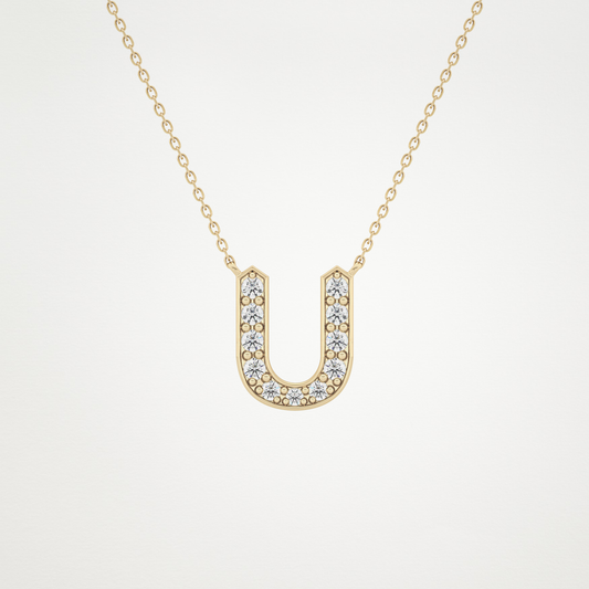 0.26 TCW Round Lab Grown Diamond U Initial Pendant Necklace