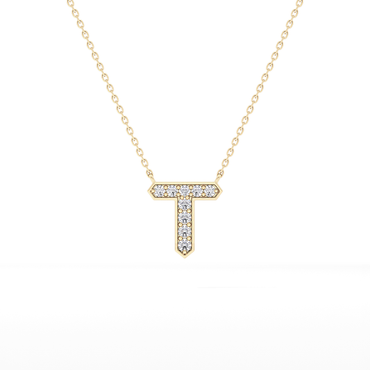 0.17 TCW Round Lab Grown Diamond T Initial Pendant Necklace