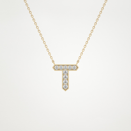 0.17 TCW Round Lab Grown Diamond T Initial Pendant Necklace