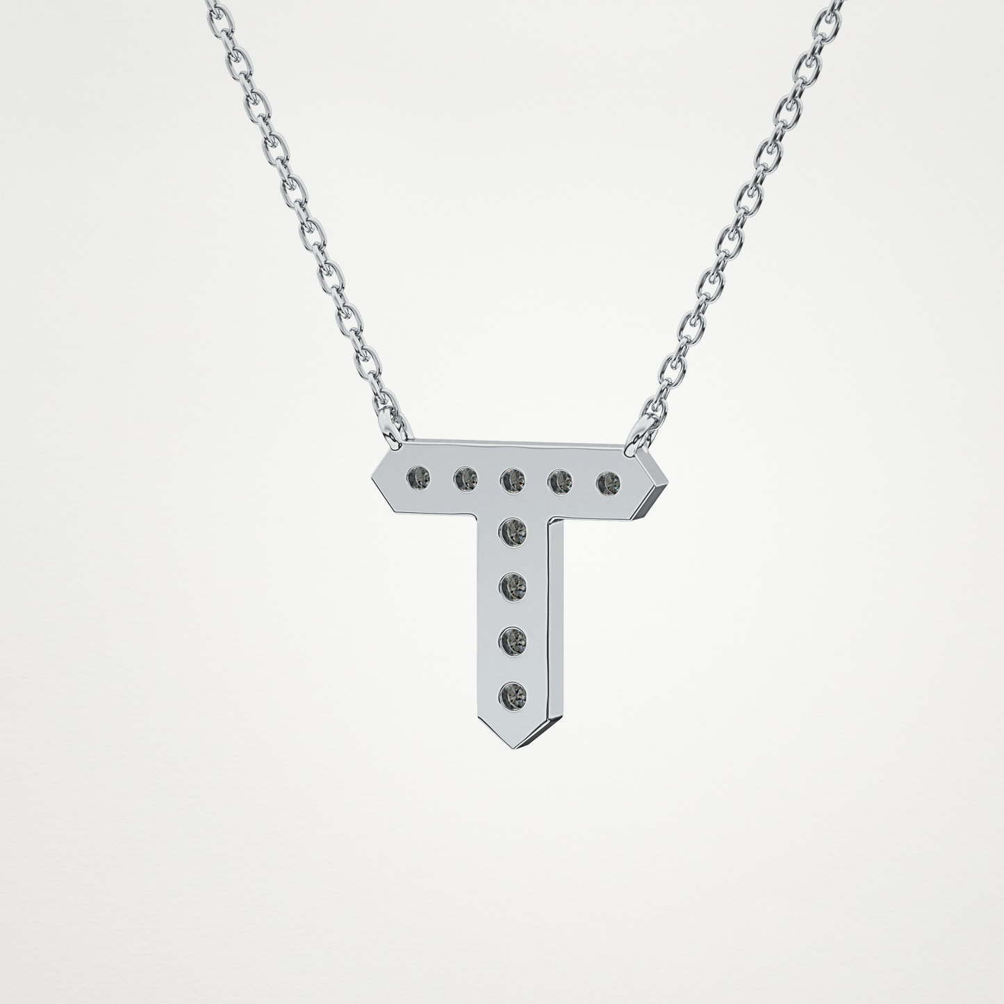 0.17 TCW Round Lab Grown Diamond T Initial Pendant Necklace
