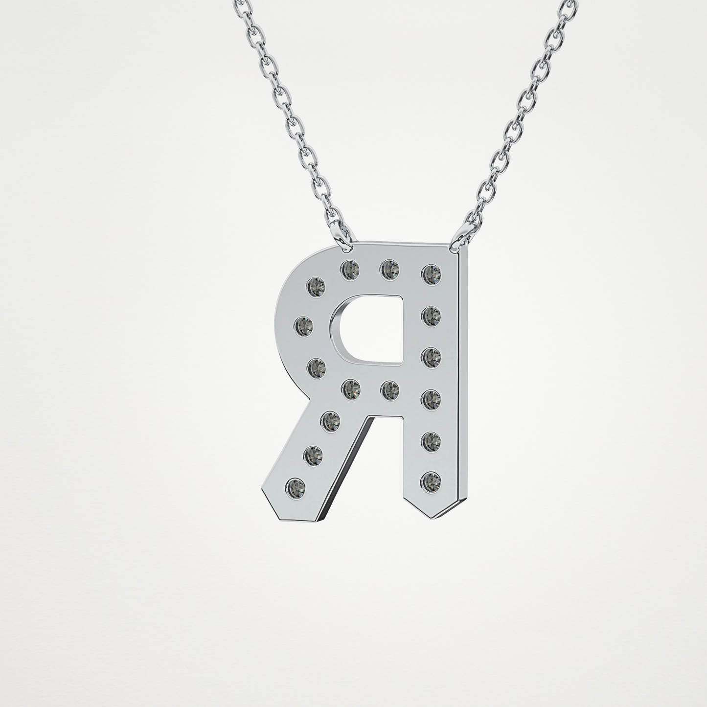0.348 TCW Round Lab Grown Diamond R Initial Pendant Necklace