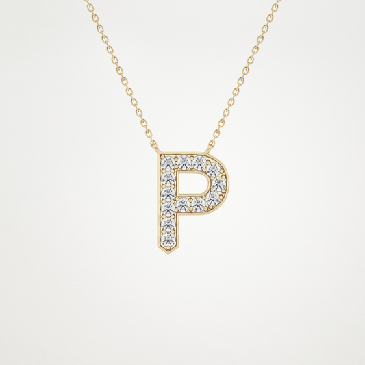 0.39 TCW Round Lab Grown Diamond P Initial Shaped Necklace