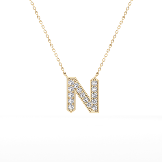 0.31 TCW Round Lab Grown Diamond N Initial Pendant Necklace