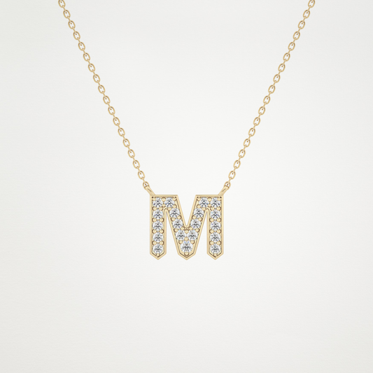 0.202 TCW Round Lab Grown Diamond M Initial Pendant Necklace