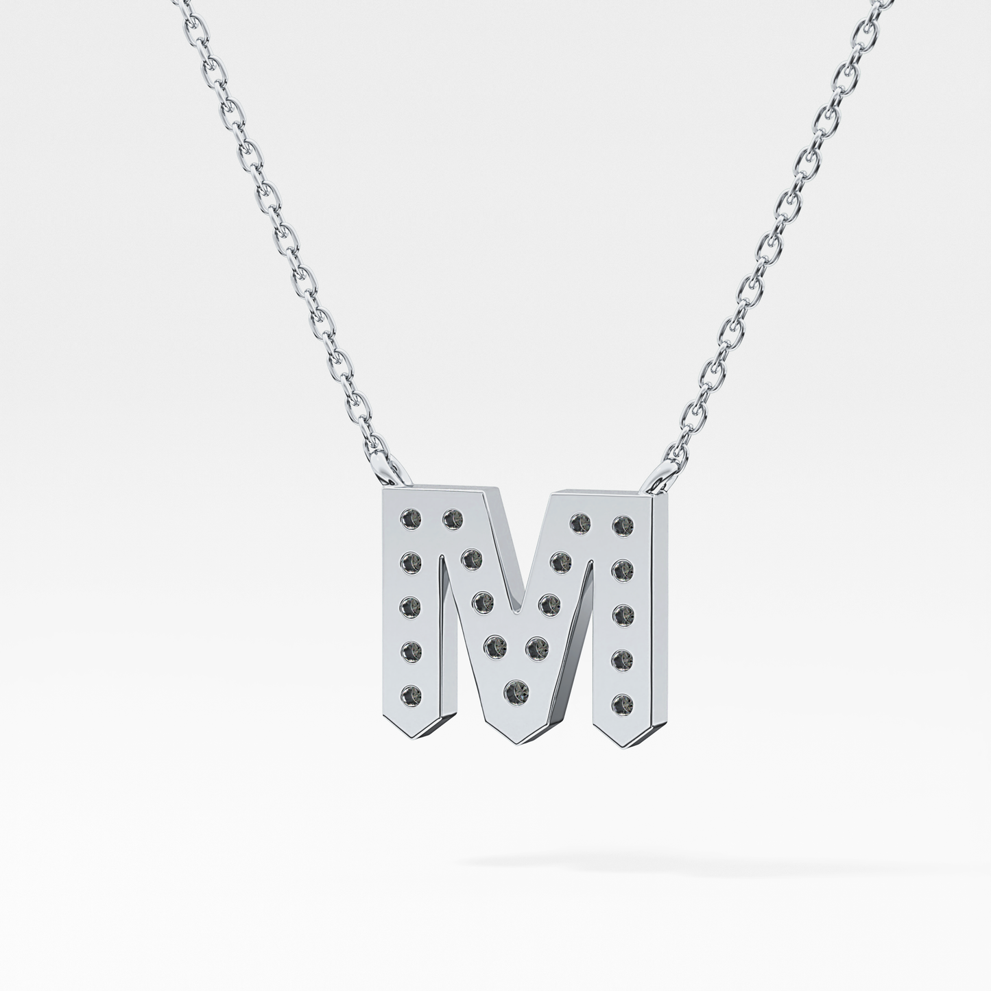 0.202 TCW Round Lab Grown Diamond M Initial Pendant Necklace