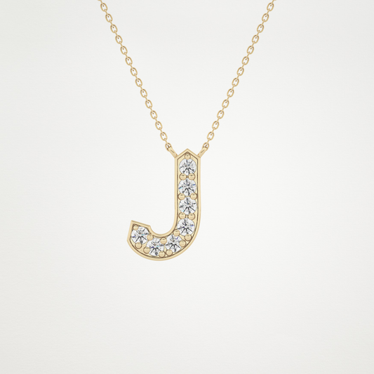 0.356 TCW Round Lab Grown Diamond J Initial Pendant Necklace