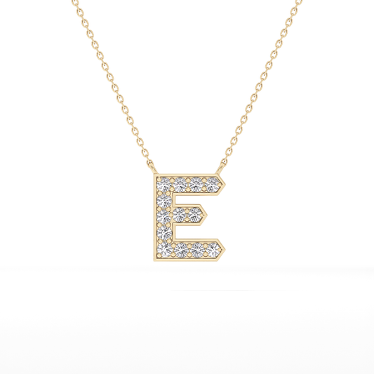 0.385 TCW Round Lab Grown Diamond E Initial Pendant Necklace