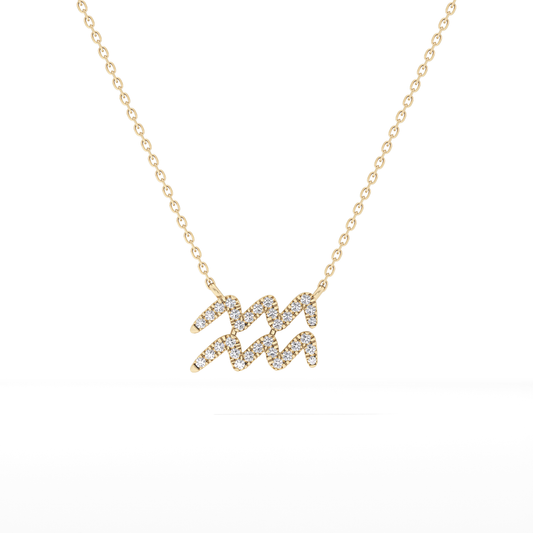 0.114 TCW Round Lab Grown Diamond Aquarius Zodiac Sign Necklace