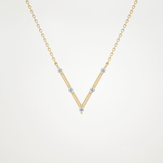 0.08 TCW Round Lab Grown Diamond V Shaped Five Stone Necklace
