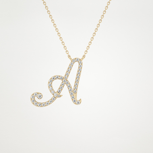 0.24 TCW Round Lab Grown Diamond A Initial Necklace