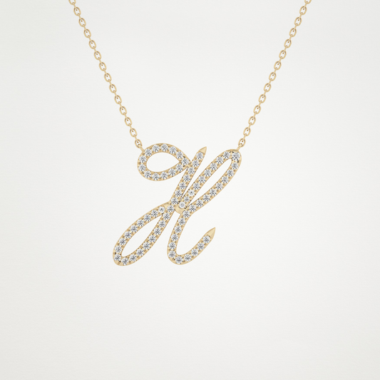 0.25 TCW Round Lab Grown Diamond H Initial Necklace