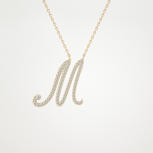 0.22 TCW Round Lab Grown Diamond M Initial Necklace