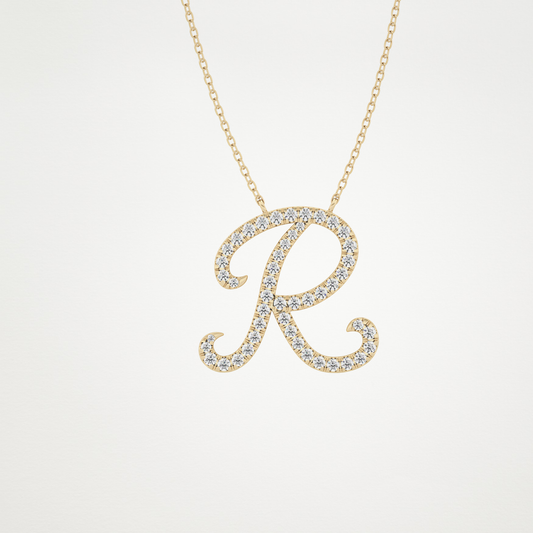 0.29 TCW Round Lab Grown Diamond R Initial Necklace