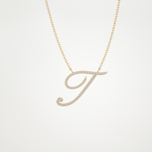 0.07 TCW Round Lab Grown Diamond T Initial Necklace