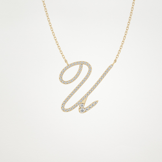 0.157 TCW Round Lab Grown Diamond U Initial Necklace