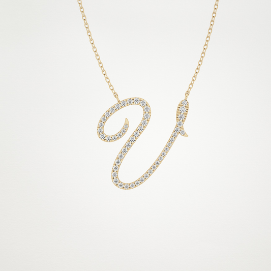 0.20 TCW Round Lab Grown Diamond V Initial Necklace