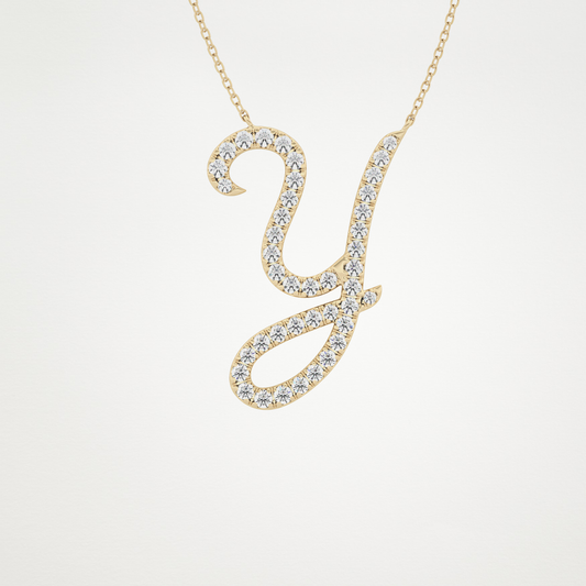 0.52 TCW Round Lab Grown Diamond Y Initial Necklace