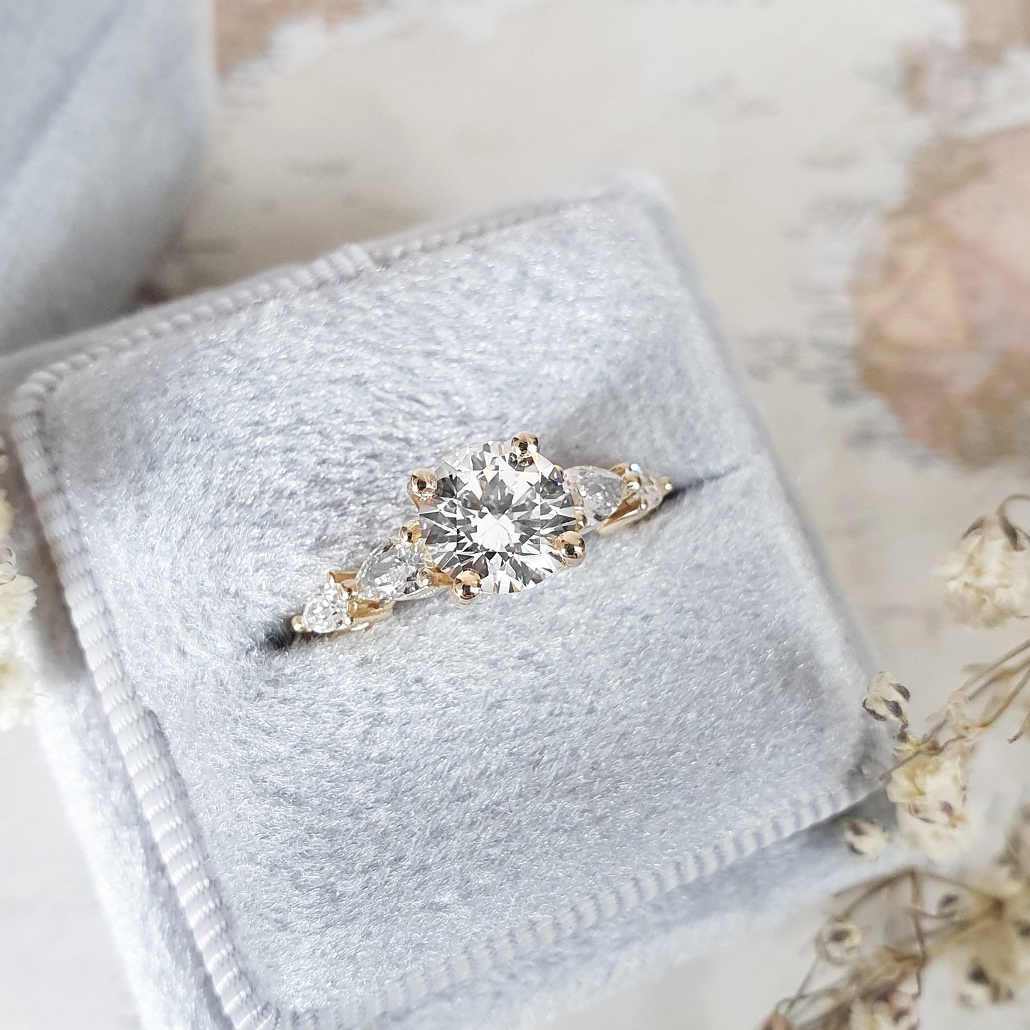 1.0 CT Round Three Stones Lab Grown Diamond Engagement Ring