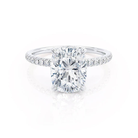 Elongated Cushion Hidden Halo & Pave Lab Grown Diamond Engagement Ring