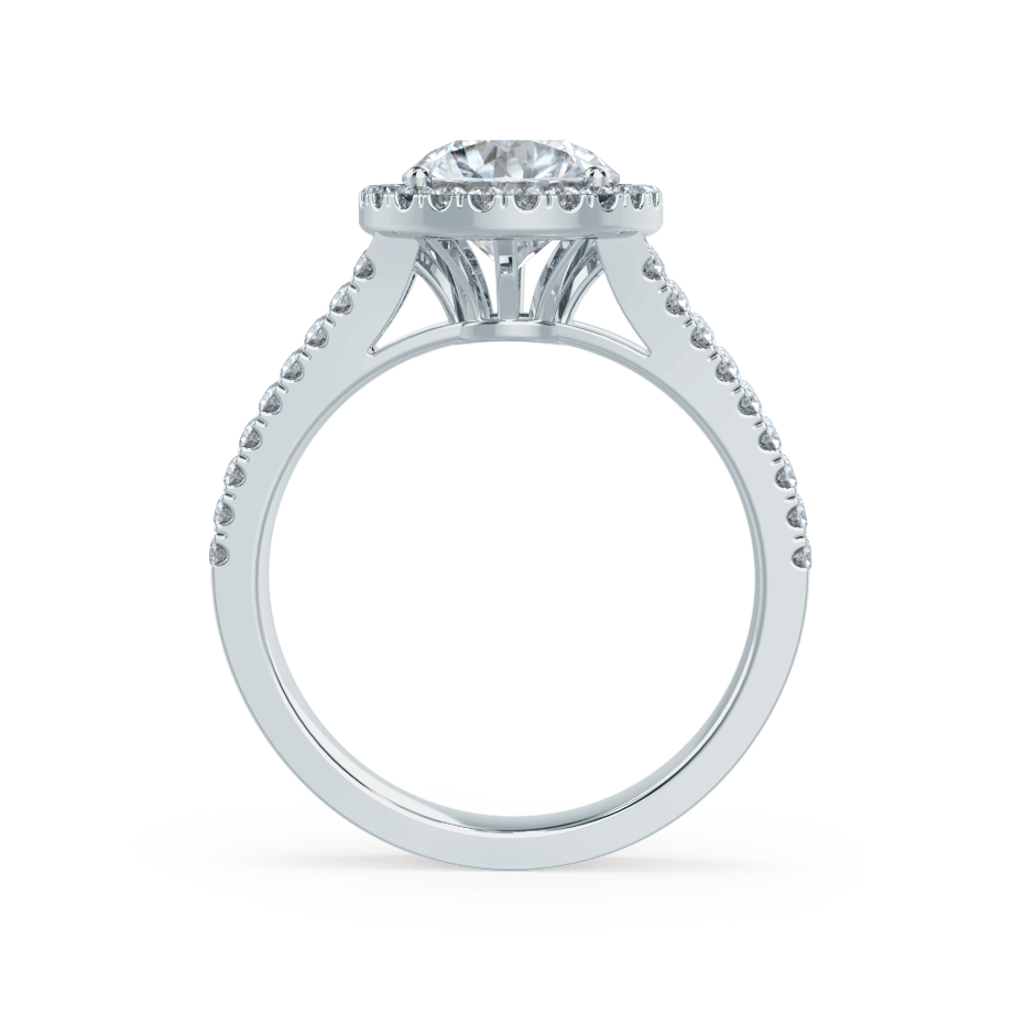 Round Halo & Pave Split Shank Lab Grown Diamond Engagement Ring